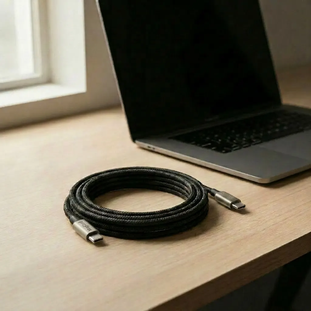 Câble USB-C MagCord Pro branché sur un iPhone 16