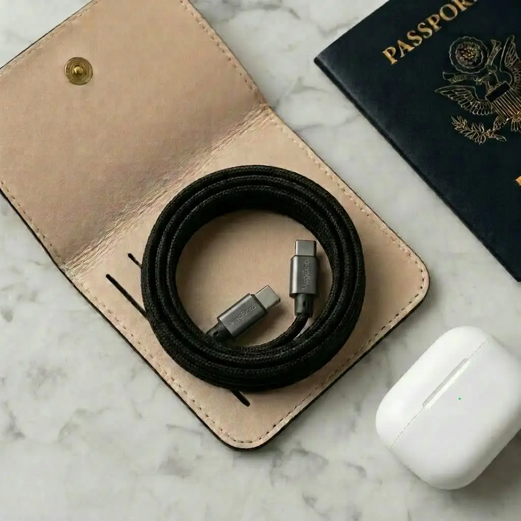 Câble de voyage USB-C compact dans une valise — chargeur GaN multi-prises pour l'international