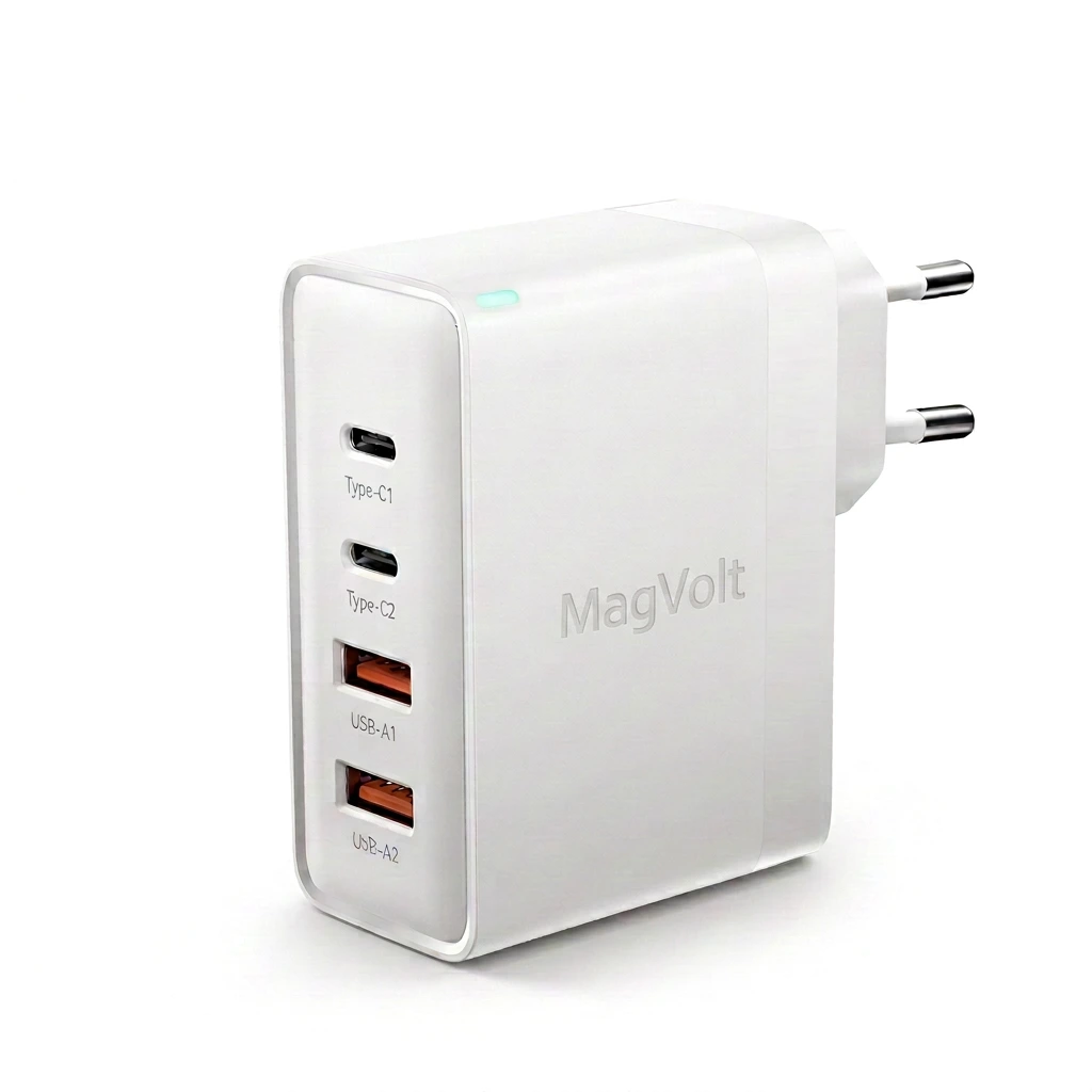 Chargeur GaN 100W multi-ports compact MagVolt blanc pour MacBook et iPhone
