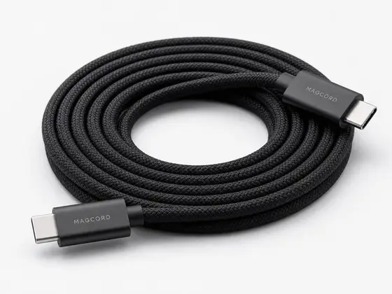 Câble MagCord Pro en nylon tressé noir enroulé sur lui-même grâce aux aimants intégrés dans toute la gaine