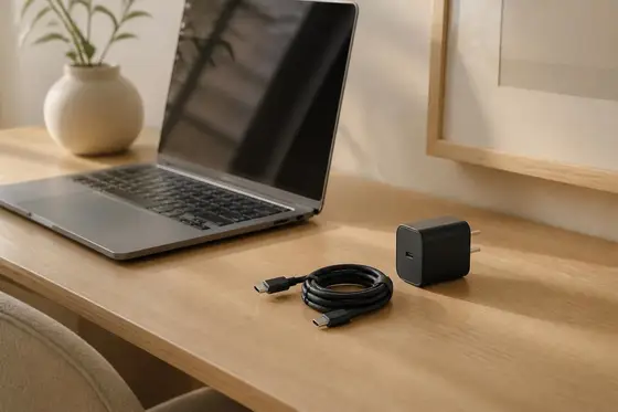 Bureau minimaliste avec câble MagCord rangé magnétiquement